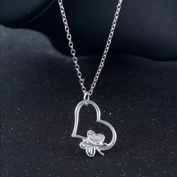 Silver Dainty Heart butterfly Necklace - Picture 2 of 3